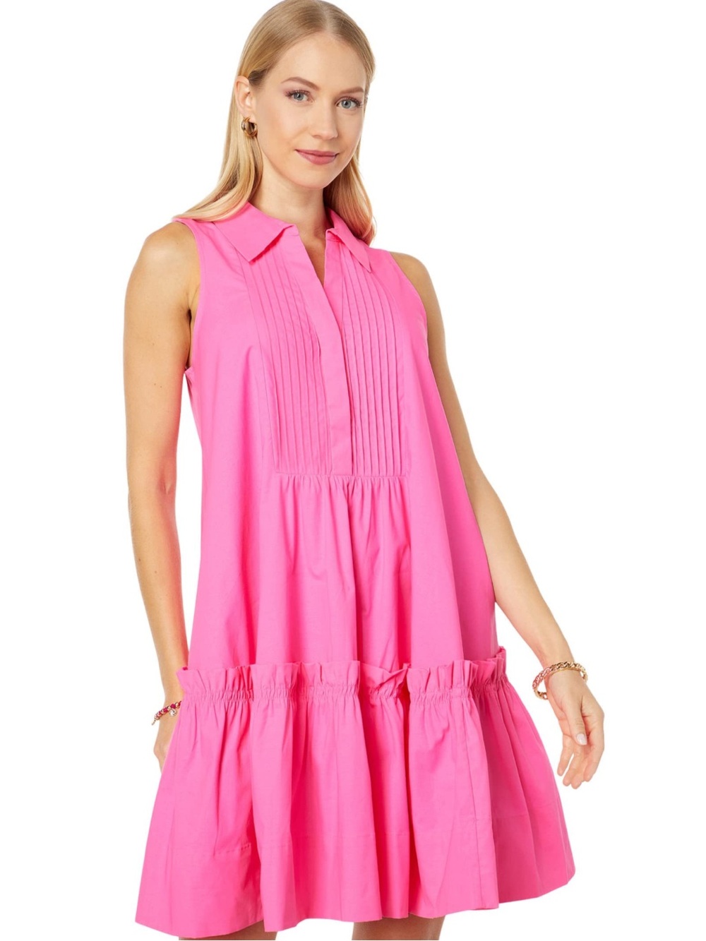 Lilly Pulitzer Caylinn Stretch Cotton Dress Hot Pink Size Large